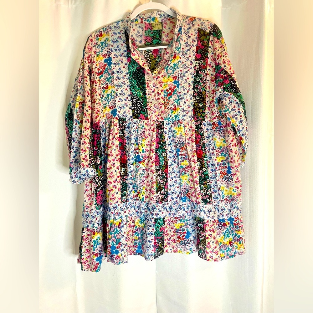 Floral blouse large/XL hippie boho patchwork granola ( see measurements please)